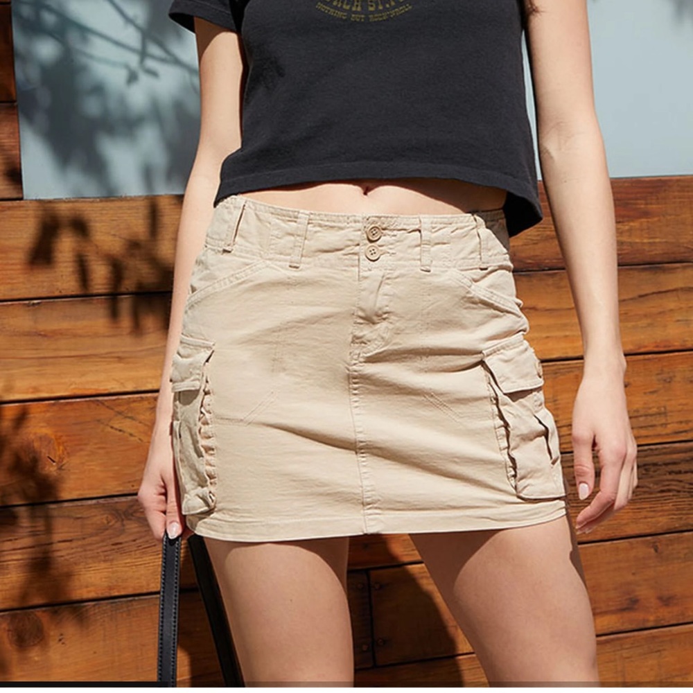 Tan Cargo Mini Skirt